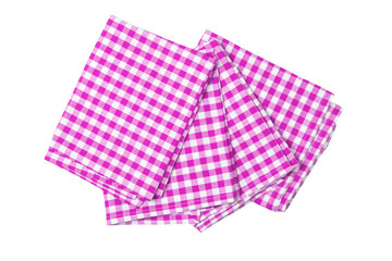 Set of four purple and white checkered napkins. Kitchen accessories.