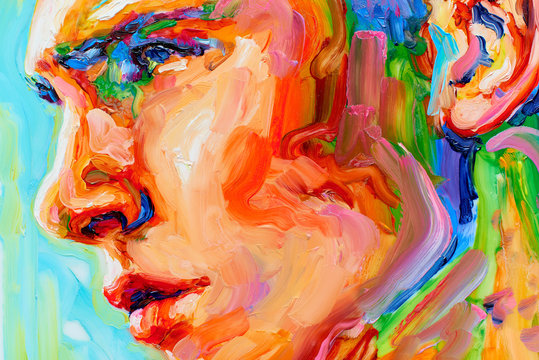 Painting male portrait oil on canvas detail