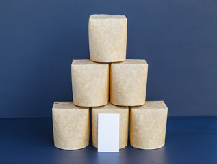 Brown wok containers on the dark background