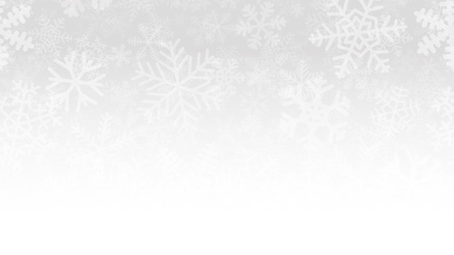 Christmas illustration of many layers of snowflakes of different shapes, sizes and transparency. On gradient background from gray to white.