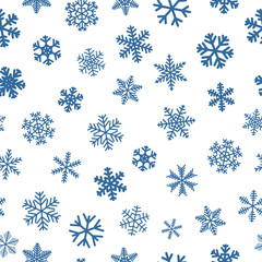 Fototapeta na wymiar Christmas seamless pattern of snowflakes, blue on white background