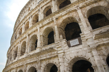 Detail of the Colosseum, known as Amphitheatrum Flavium, symbol of the city of Rome, of Italy and...