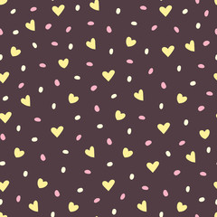 Vector seamless pattern of hearts and dots.