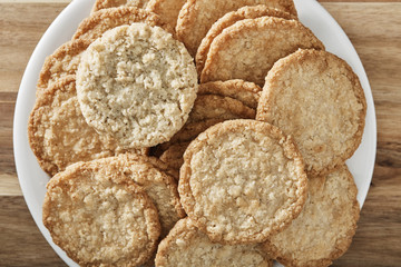 Cookies on the plate, top view. Close up.
