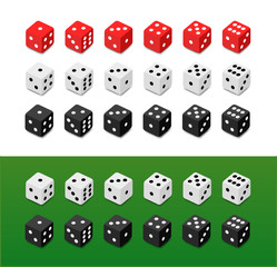 Set of vector Dice on different backgrounds