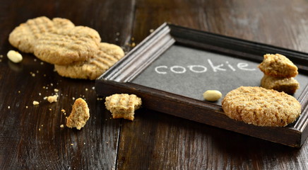 Peanut butter cookies on a black background