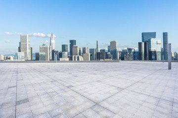 empty square with city skyline