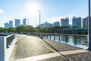 empty square with city skyline