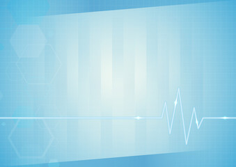 The blue abstract medical background with pulse hexagonal