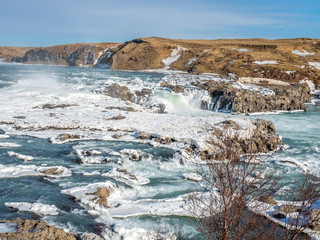 Urridafoss waterfall in winter season, Iceland