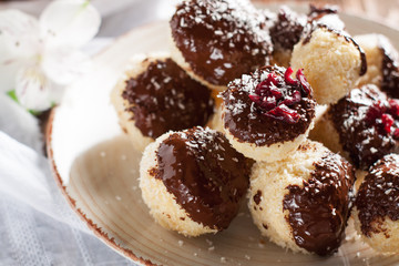 Coconut cookies balls with chocolate