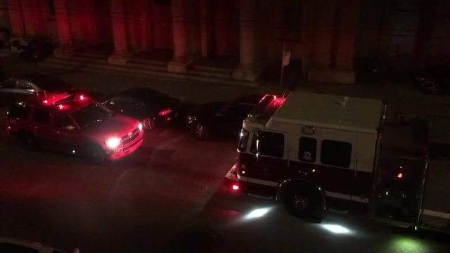 Fire truck at night responding to a call