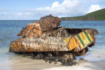 Rusty Sherman tank on Flamenco Beach of Isla Culebra