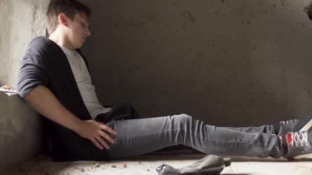 Young man is suffering from withdrawal