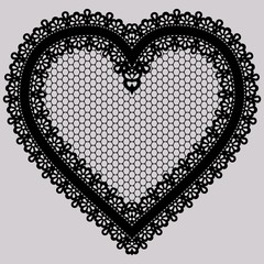 Black lace heart. Ornate element for design of invitations, cards or decoupage.