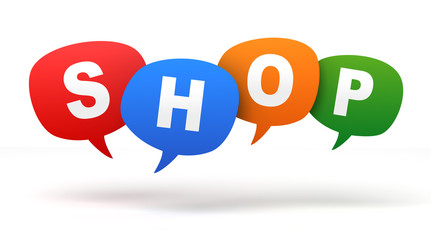 shop speech bubbles 3d concept illustration