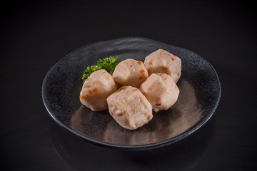 Sukiyaki Asian food, Shrimp balls on black background, Traditional Japanese food, Shabu Shabu Menu