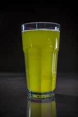 Iced Green tea , Organic Green Matcha Tea, Cup with green tea on black background, drink for health, green tea, copy space