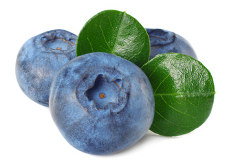 Obraz premium healthy background. blueberries with leaves isolated on white background. macro