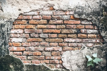 Hipster Style backdrop, Old Brick Wall Texture. Painted Wall Surface, Wide Brickwall, Grunge Red Stonewall Background, Shabby Building Facade With Damaged Plaster, Copy Space