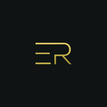 Creative unique elegant ER black and gold color initial based letter icon logo
