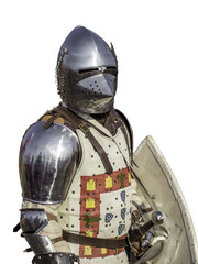 Front view of portuguese medieval knight isolated