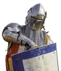 Naklejka premium Front view of medieval knight isolated white background