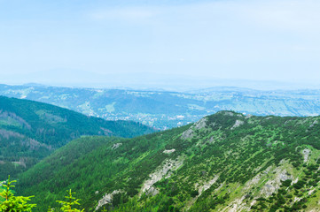 Naklejka na ściany i meble Mountains and hills in Tatra park. Tourism and hiking of Poland, Ukraine, Slovakia