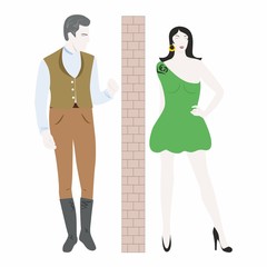 Illustration with portraits of people - men and women in a quarrel.
