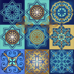 motif patchwork harmonieux de carreaux marocains et portugais colorés, ornements
