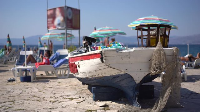 Mediterranean beach scene in Croatia - July 2018: Adriatic sea, Brac Island