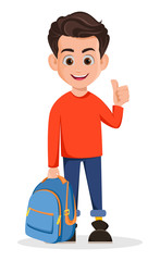 Boy is ready for school, cartoon character