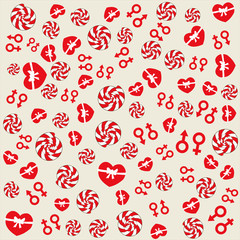 red heart and candy pattern - Valentine's day, love, Vector illustration for romantic design. Can be used for wallpaper, cover fills, web page background, surface textures.