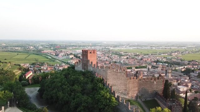 Drone over Soave town and castle