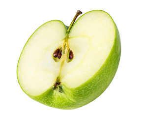 Fresh half green apple isolated on white background with clipping path