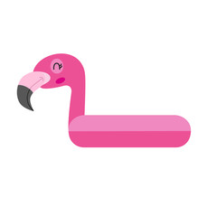 Cartoon summer flamingo float on a white background