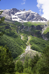 Pastoral view on mountains in valley near Elbrus