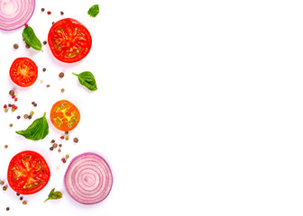 fresh vegetables, herbs and spices isolated on white background