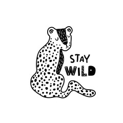 Cute hand drawn leopard in black and white style. Cartoon vector illustration in scandinavian style