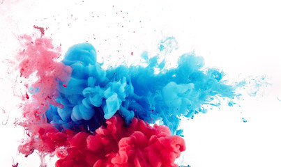 mix of red and blue ink splashes - obrazy, fototapety, plakaty