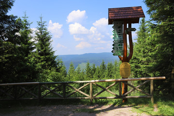 Wegweiser an der Jagdhütte auf dem Kickelhahn in Ilmenau