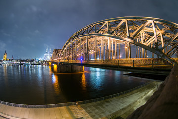 View on Cologne Cathedral and Hohenzollern Bridge, Germany