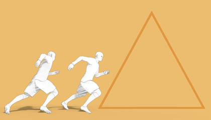 Run Sports drawing and Geometric Triangle shapes Orange Background / Illustration Art