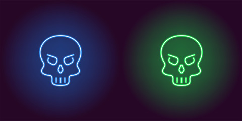 Human neon skull in blue and green color