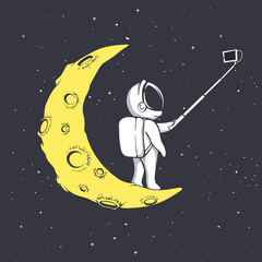 astronaut photographs himself on crescent moon.Vector illustration © Galacticus