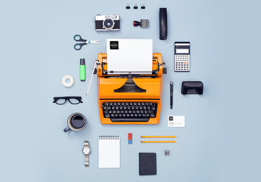 Stationery and Business Card Mockup with Office Supplies