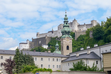 Fototapeta na wymiar St. Peter's Abbey and Hohensalzburg Castle in Salzburg, Austria