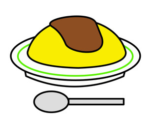 オムライス(デミグラス、線、スプーン)