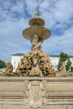 The fountain of Residence square at Salzburg on Austria
