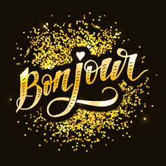 Bonjour Paris Phrase Vector Lettering Calligraphy Brush Gold © 1emonkey